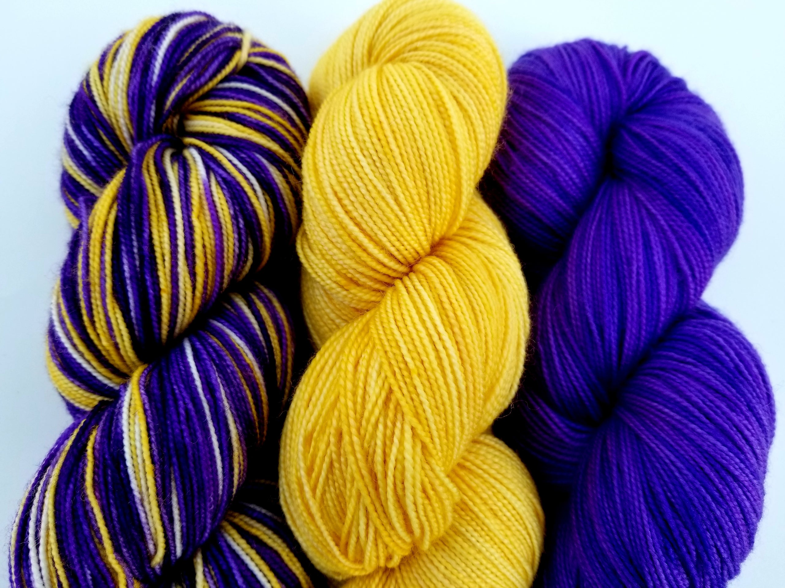 FW Machine Washable Merino Wool: UW aka Purple and Gold 3 skein set